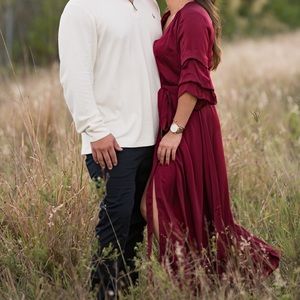 Long Sleeve Red Wrap Maxi Dress